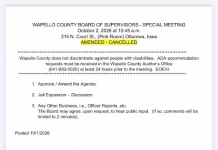 Wapello County Supervisors Special Meeting Canceled
